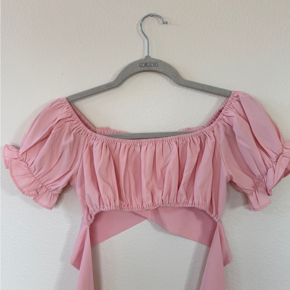 Pink Off-Shoulder Wrap Top - Picture 3 of 6